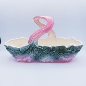 Vintage 1950's Hull Pottery Planter with Handle Green & Pink